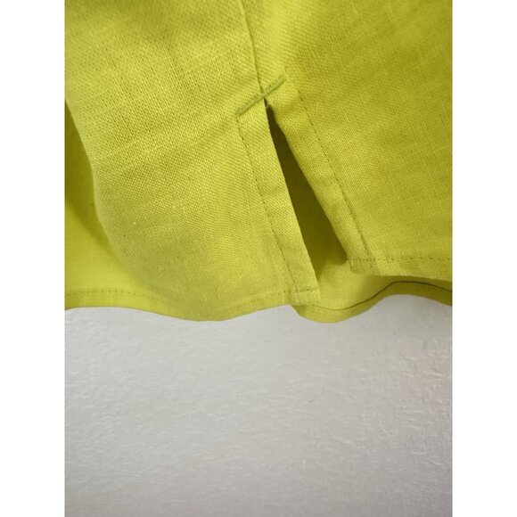 LOFT Womens Top Petite MP Neon Grn Linen Blend Tie Neck Puff Sleeve Peasant Boho - Picture 5 of 12